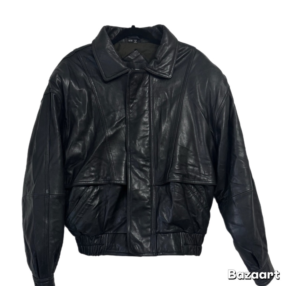Marc NY Black Leather Bomber Jacket size XL